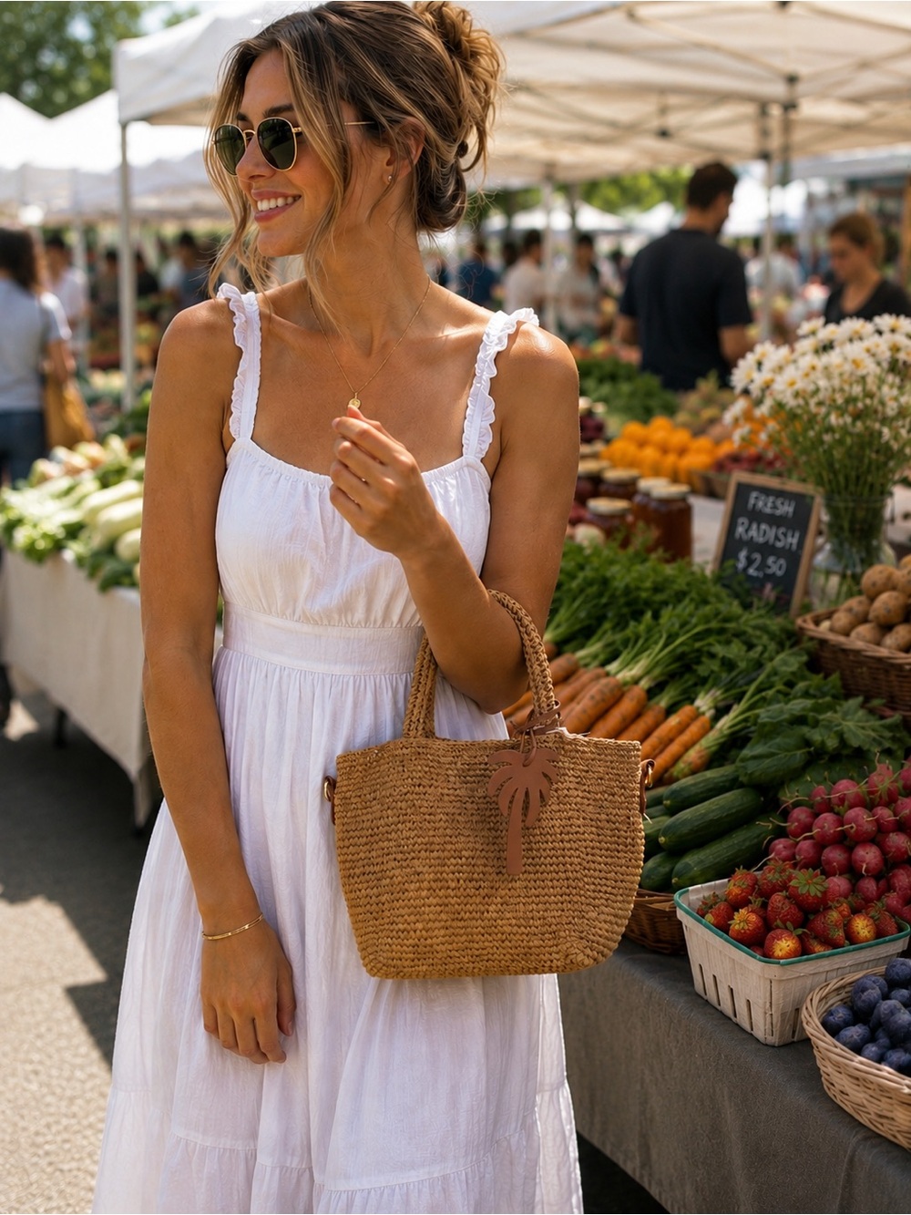 Haute Hippie | Woven Straw Mini Tote Palm Charm - Picture 4 of 12